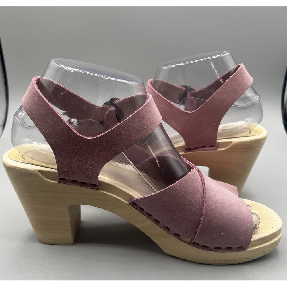 No.6 Coco Blush Mauve Suede Leather  Wooden Heel Clog Buckle Sandals  Size 38/8 - Picture 6 of 12